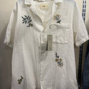 Folk Men's Cream Floral Embroidered Shirt
